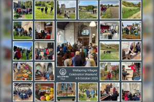 Collage of church community activities including services, walks, social events and gatherings